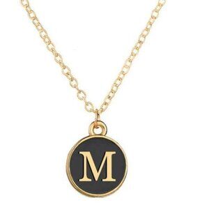 Pendant Necklace Alphabet M Gold & Black Initial Coin Pendant Necklace